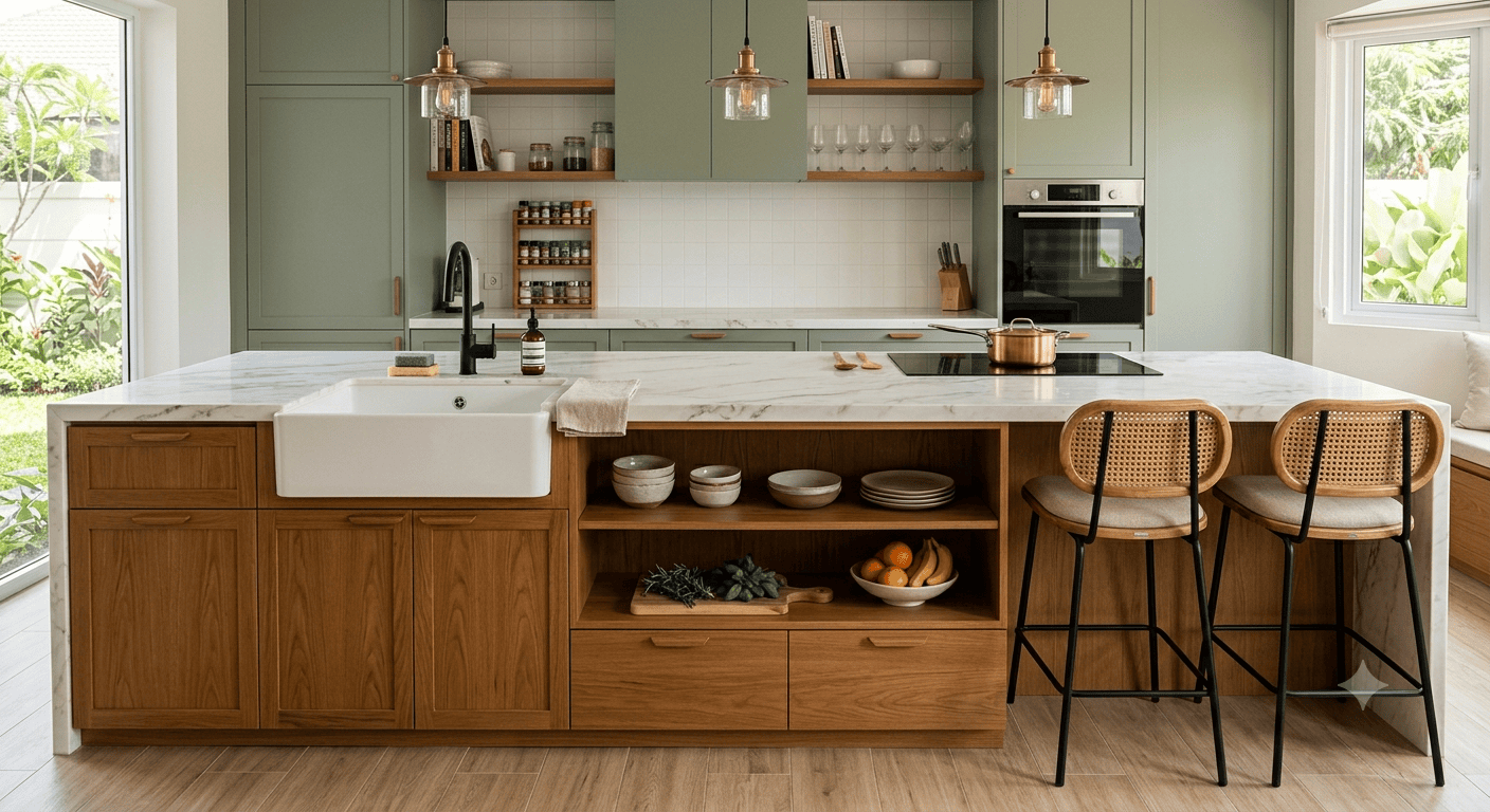 Inspirasi Desain Island Table untuk Dapur Bersih Anda
